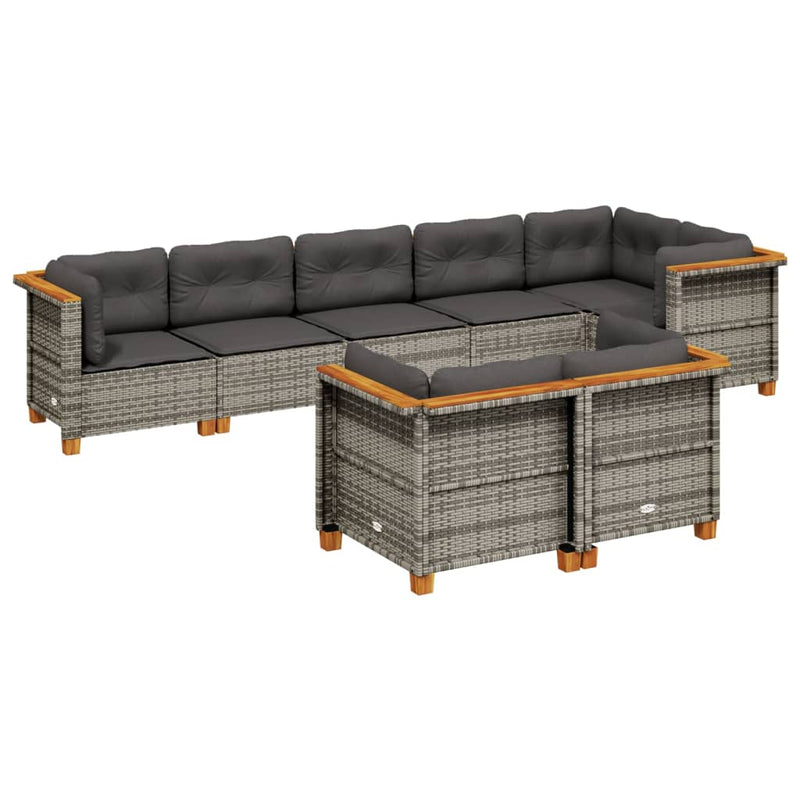 vidaXL 8 Piece Garden Sofa Set with Cushions Grey Poly Rattan