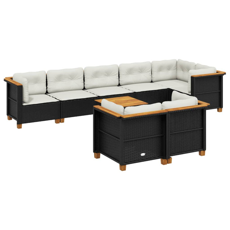 vidaXL 9 Piece Garden Sofa Set with Cushions Black Poly Rattan