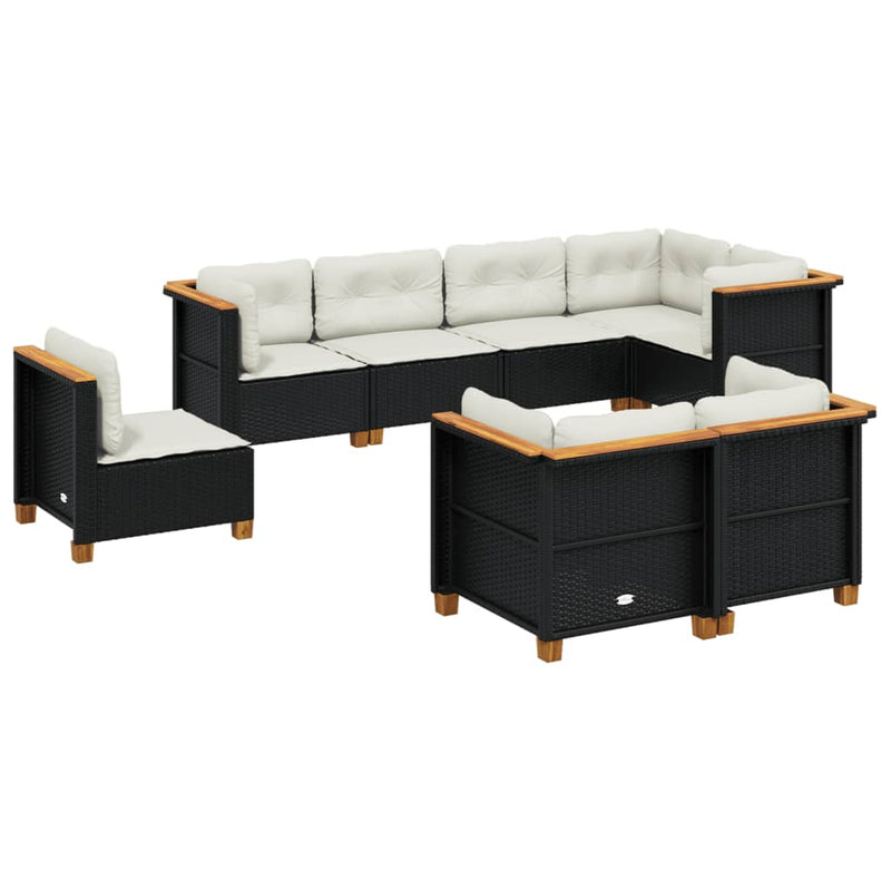 vidaXL 8 Piece Garden Sofa Set with Cushions Black Poly Rattan