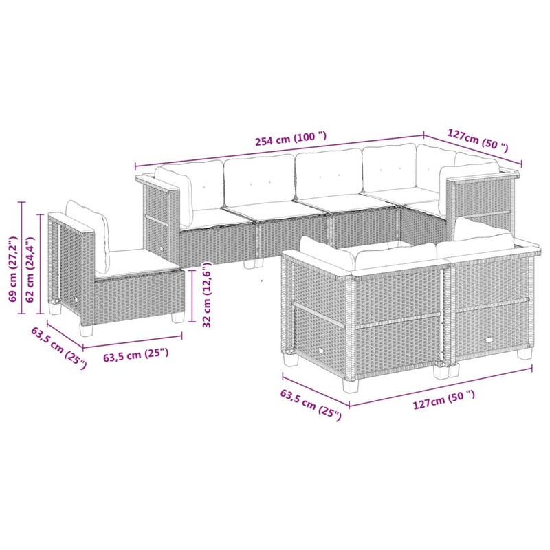 vidaXL 8 Piece Garden Sofa Set with Cushions Black Poly Rattan