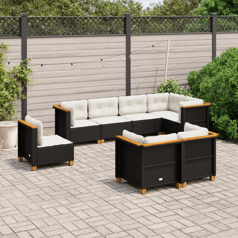 vidaXL 8 Piece Garden Sofa Set with Cushions Black Poly Rattan