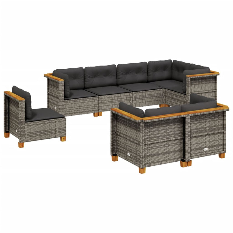 vidaXL 8 Piece Garden Sofa Set with Cushions Grey Poly Rattan