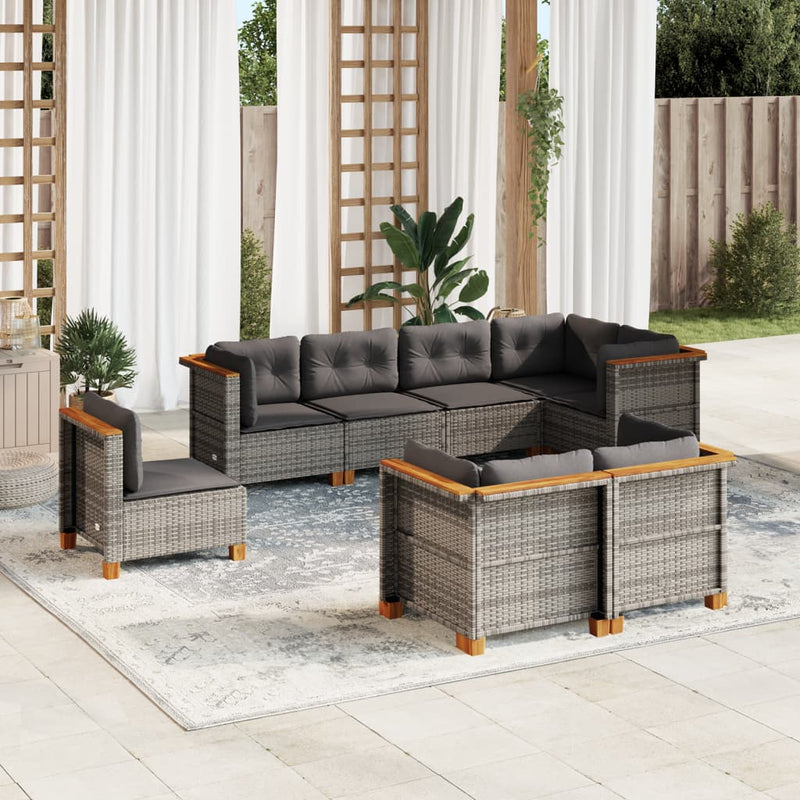 vidaXL 8 Piece Garden Sofa Set with Cushions Grey Poly Rattan