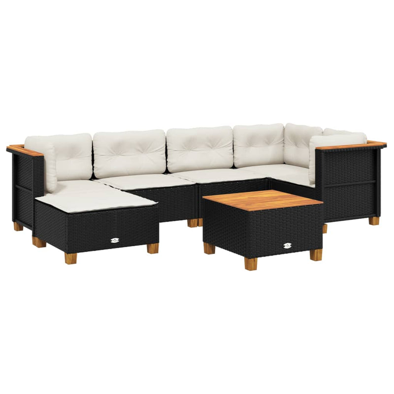 vidaXL 7 Piece Garden Sofa Set with Cushions Black Poly Rattan