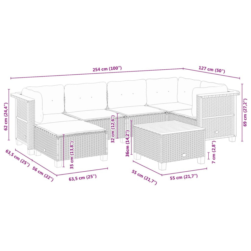vidaXL 7 Piece Garden Sofa Set with Cushions Black Poly Rattan