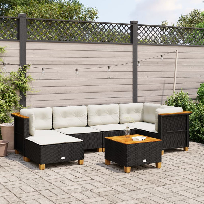 vidaXL 7 Piece Garden Sofa Set with Cushions Black Poly Rattan