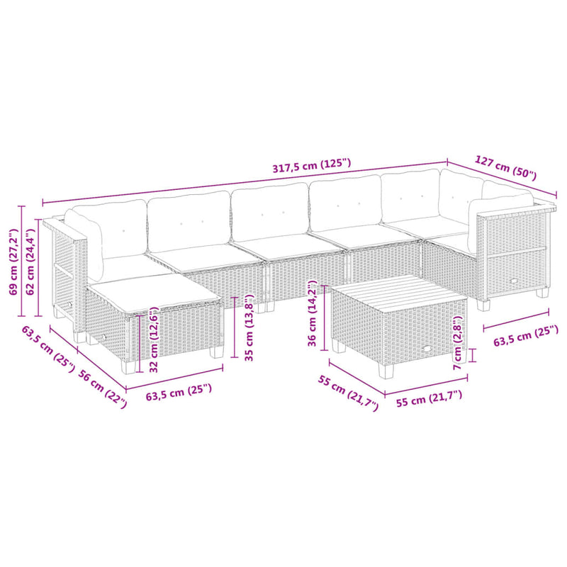 vidaXL 8 Piece Garden Sofa Set with Cushions Black Poly Rattan