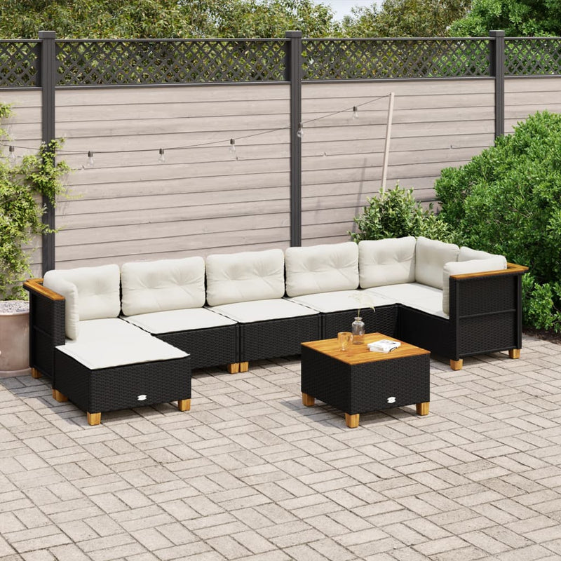 vidaXL 8 Piece Garden Sofa Set with Cushions Black Poly Rattan