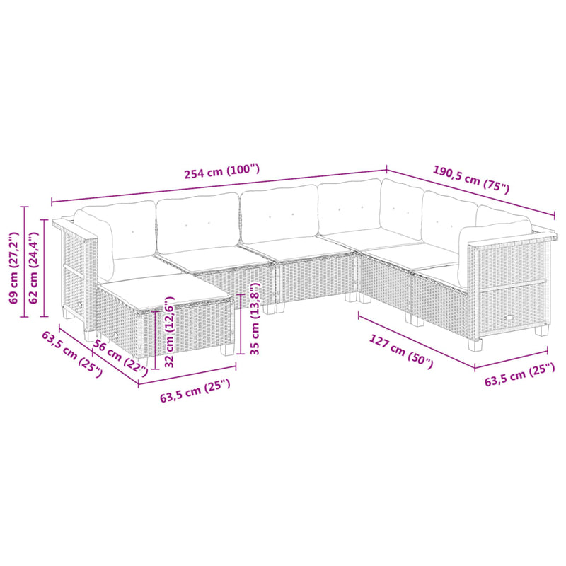 vidaXL 7 Piece Garden Sofa Set with Cushions Black Poly Rattan