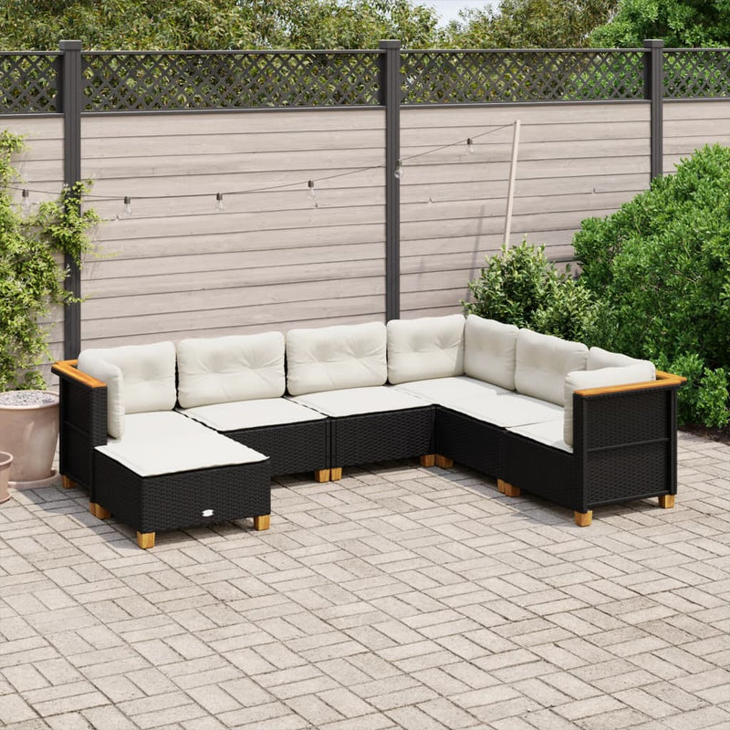 vidaXL 7 Piece Garden Sofa Set with Cushions Black Poly Rattan