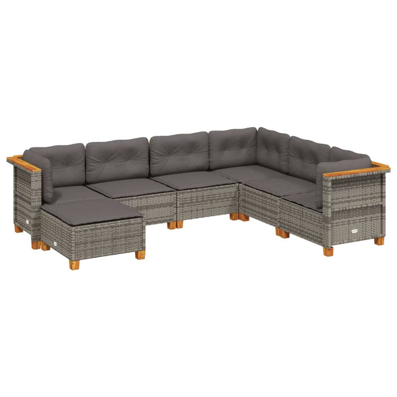 vidaXL 7 Piece Garden Sofa Set with Cushions Grey Poly Rattan