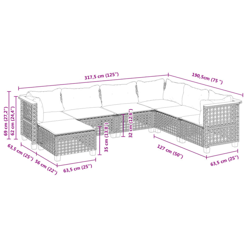 vidaXL 7 Piece Garden Sofa Set with Cushions Black Poly Rattan
