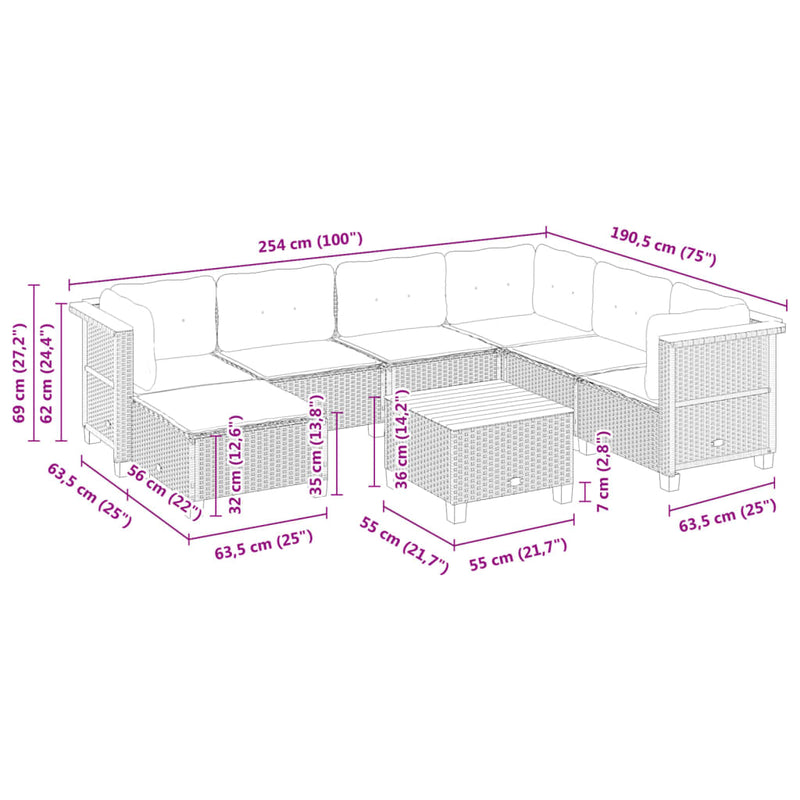 vidaXL 8 Piece Garden Sofa Set with Cushions Black Poly Rattan
