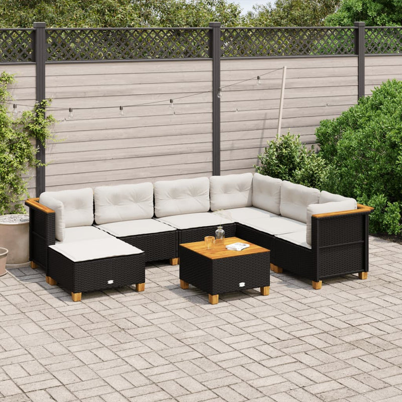 vidaXL 8 Piece Garden Sofa Set with Cushions Black Poly Rattan