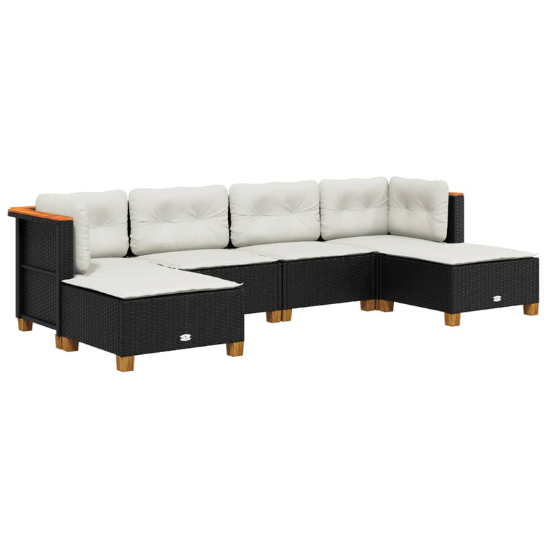 vidaXL 6 Piece Garden Sofa Set with Cushions Black Poly Rattan