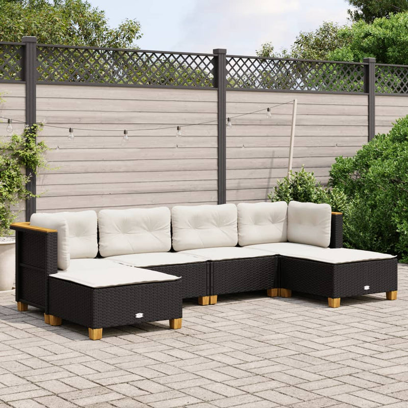 vidaXL 6 Piece Garden Sofa Set with Cushions Black Poly Rattan