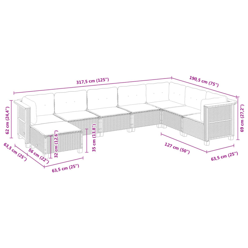 vidaXL 8 Piece Garden Sofa Set with Cushions Black Poly Rattan