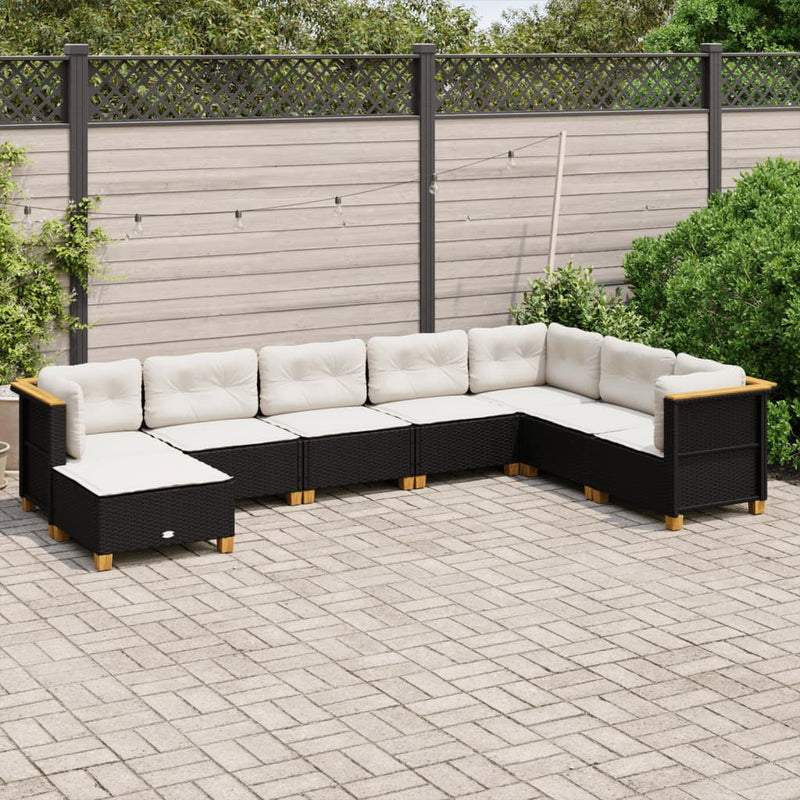 vidaXL 8 Piece Garden Sofa Set with Cushions Black Poly Rattan