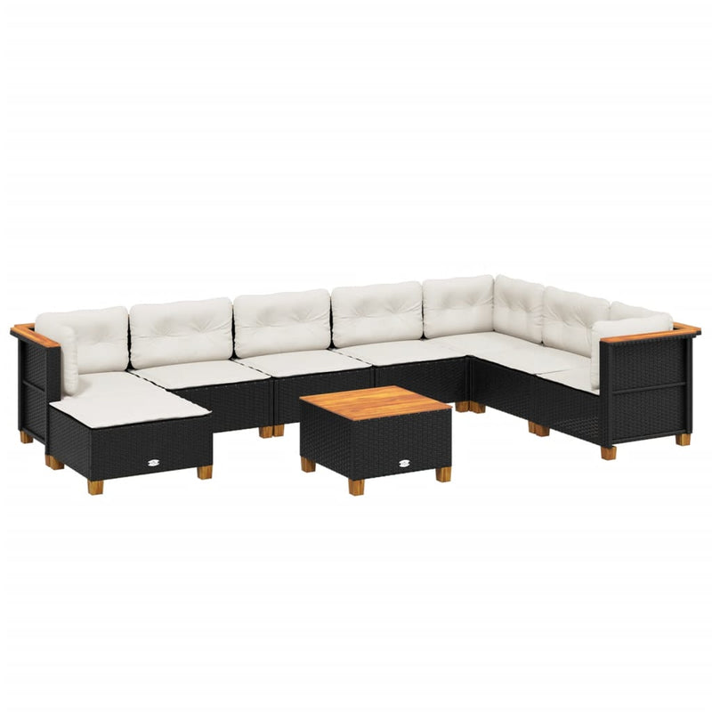 vidaXL 9 Piece Garden Sofa Set with Cushions Black Poly Rattan