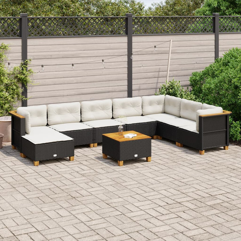 vidaXL 9 Piece Garden Sofa Set with Cushions Black Poly Rattan