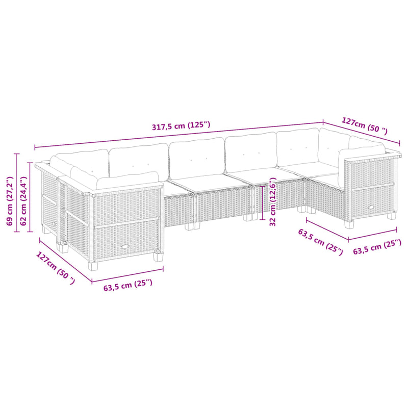 vidaXL 7 Piece Garden Sofa Set with Cushions Black Poly Rattan