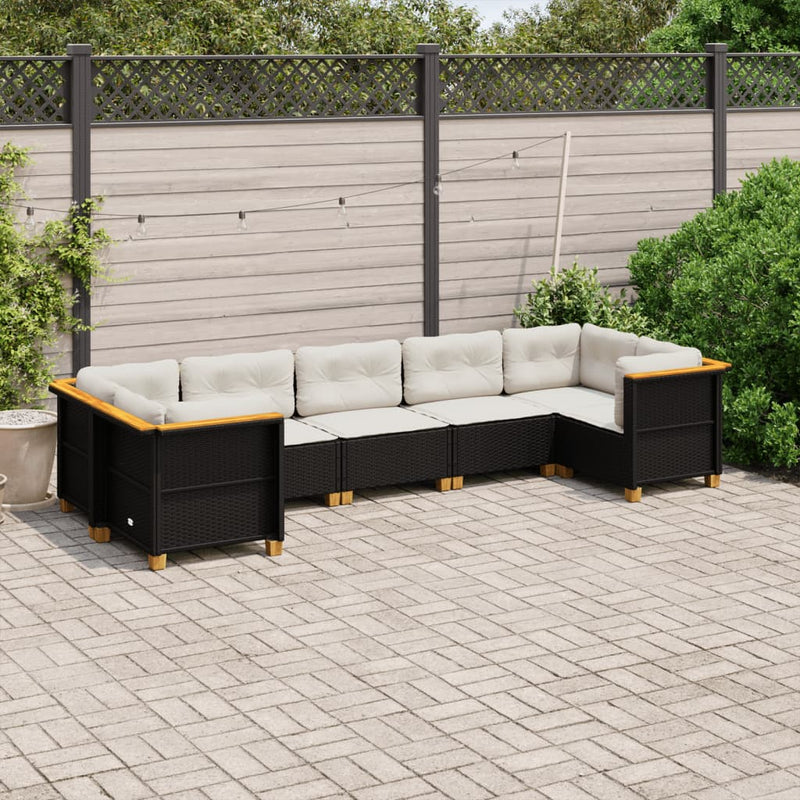 vidaXL 7 Piece Garden Sofa Set with Cushions Black Poly Rattan