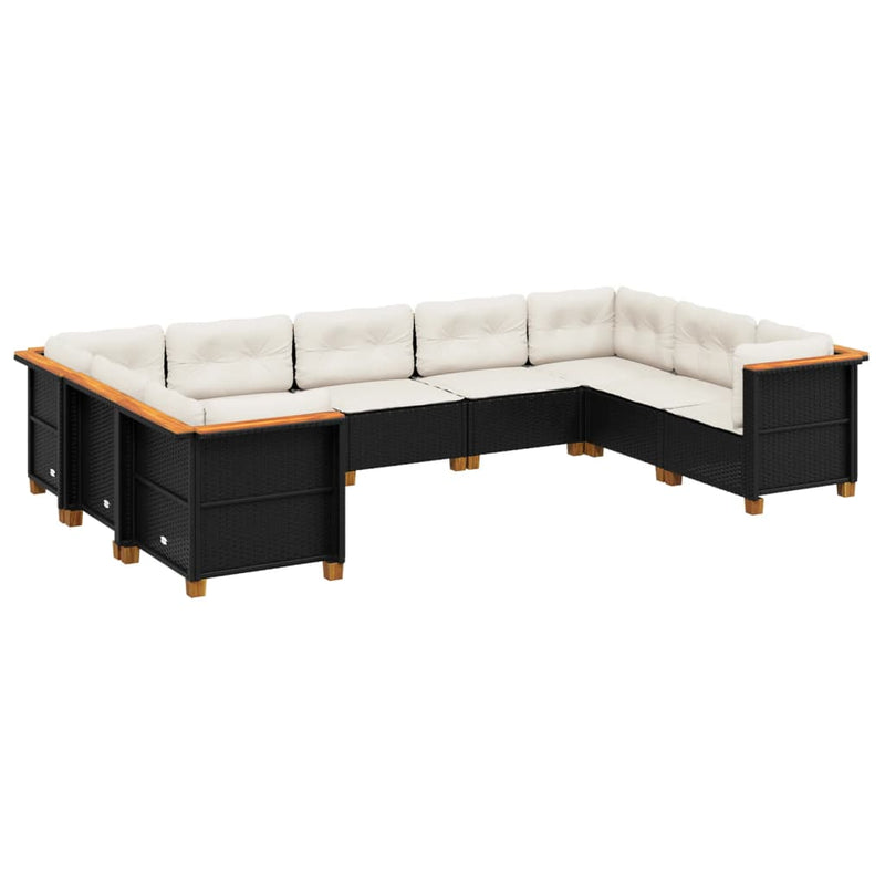 vidaXL 9 Piece Garden Sofa Set with Cushions Black Poly Rattan