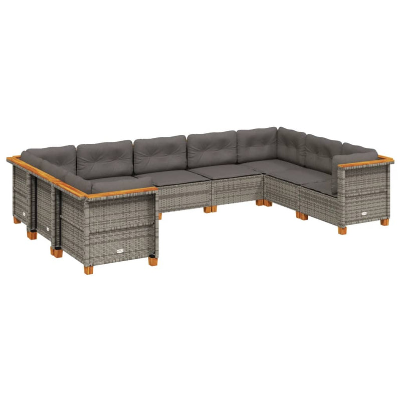 vidaXL 9 Piece Garden Sofa Set with Cushions Grey Poly Rattan