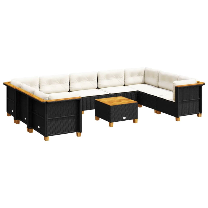 vidaXL 10 Piece Garden Sofa Set with Cushions Black Poly Rattan