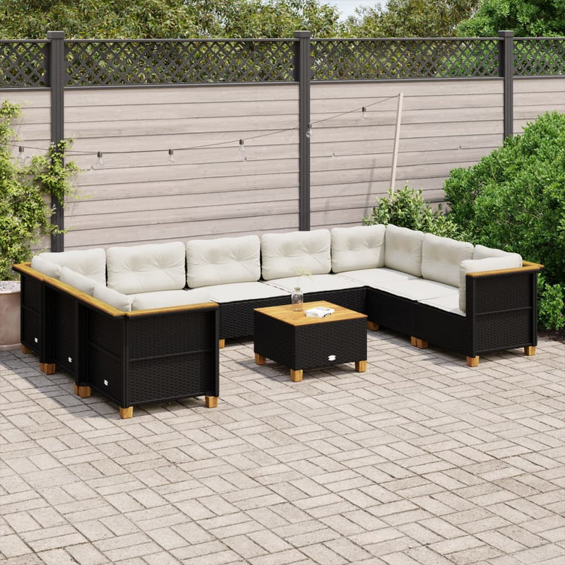 vidaXL 10 Piece Garden Sofa Set with Cushions Black Poly Rattan