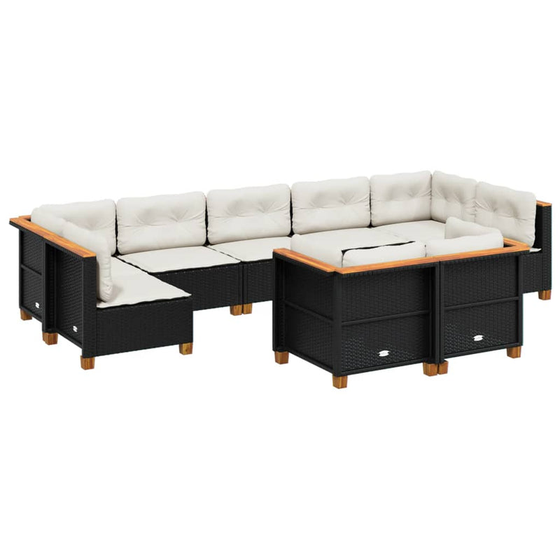 vidaXL 9 Piece Garden Sofa Set with Cushions Black Poly Rattan