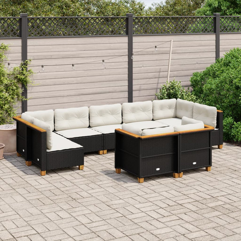 vidaXL 9 Piece Garden Sofa Set with Cushions Black Poly Rattan
