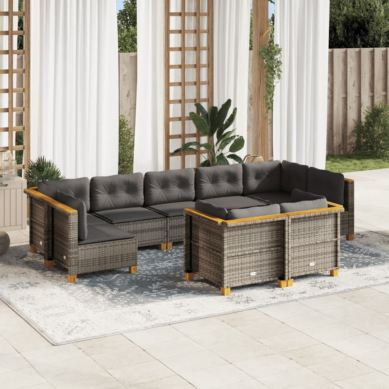 vidaXL 9 Piece Garden Sofa Set with Cushions Grey Poly Rattan