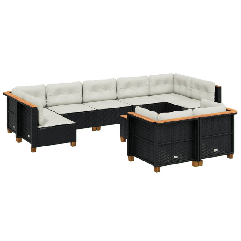 vidaXL 10 Piece Garden Sofa Set with Cushions Black Poly Rattan