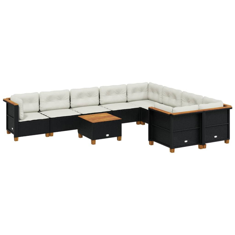vidaXL 10 Piece Garden Sofa Set with Cushions Black Poly Rattan