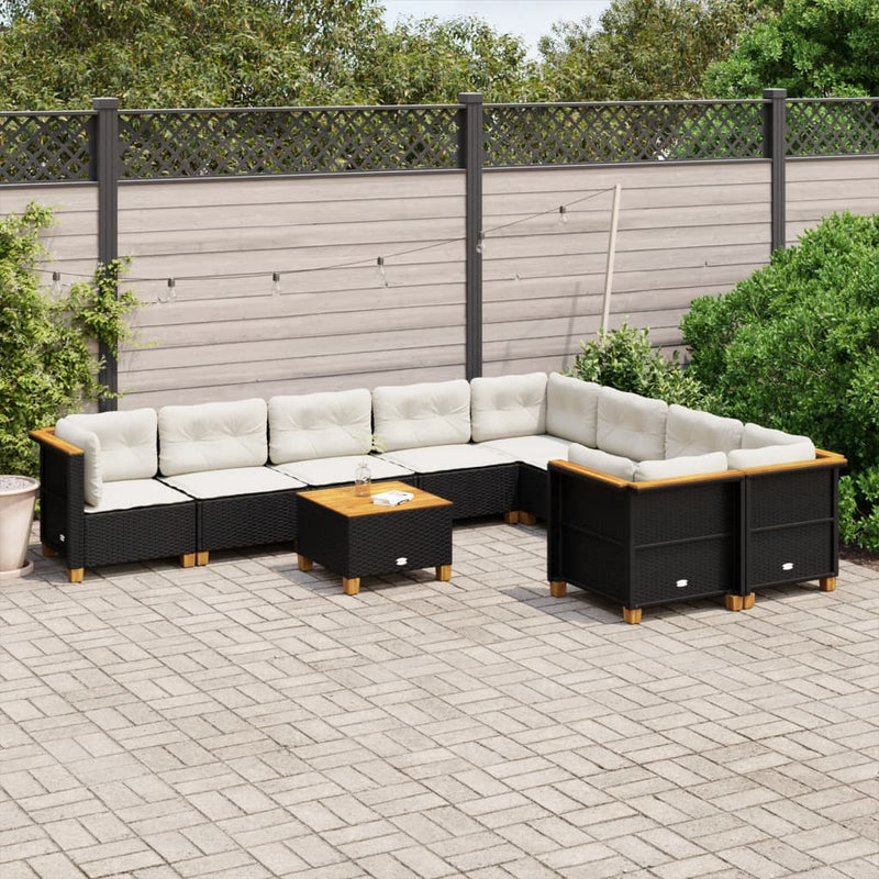 vidaXL 10 Piece Garden Sofa Set with Cushions Black Poly Rattan