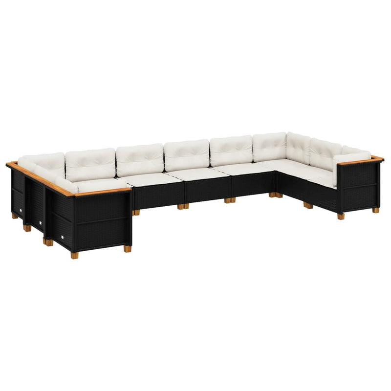vidaXL 10 Piece Garden Sofa Set with Cushions Black Poly Rattan