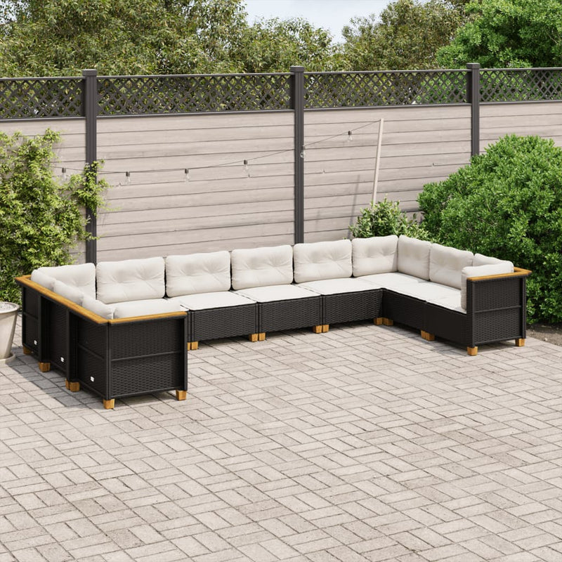 vidaXL 10 Piece Garden Sofa Set with Cushions Black Poly Rattan