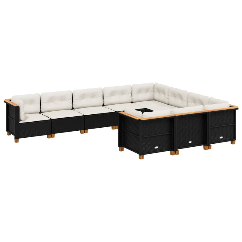 vidaXL 10 Piece Garden Sofa Set with Cushions Black Poly Rattan