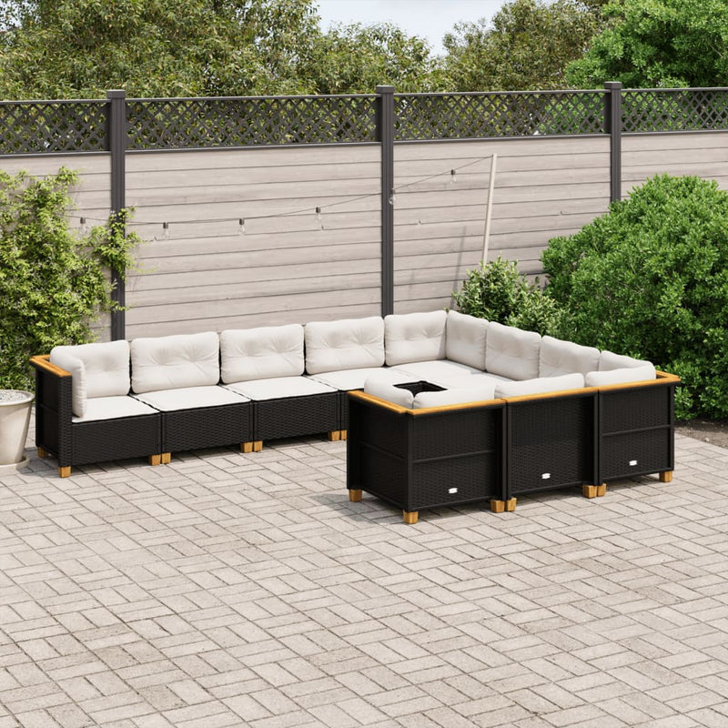 vidaXL 10 Piece Garden Sofa Set with Cushions Black Poly Rattan