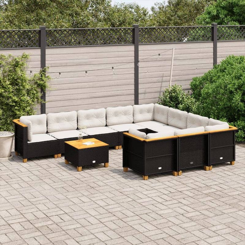 vidaXL 11 Piece Garden Sofa Set with Cushions Black Poly Rattan