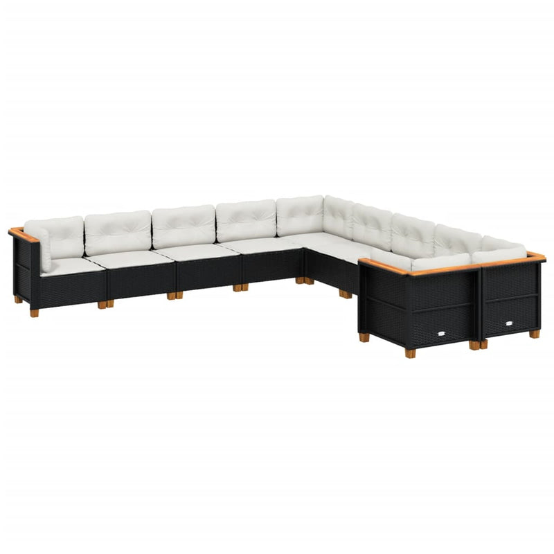 vidaXL 10 Piece Garden Sofa Set with Cushions Black Poly Rattan