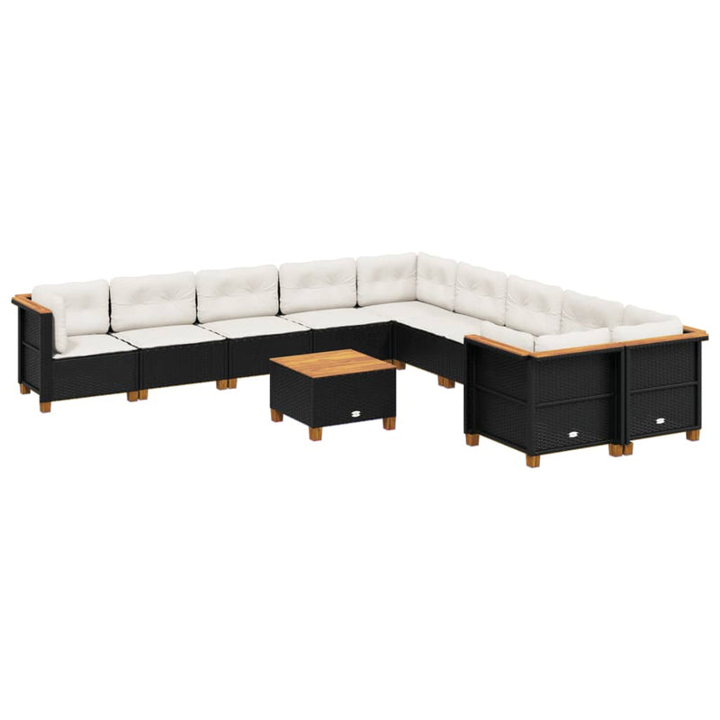 vidaXL 11 Piece Garden Sofa Set with Cushions Black Poly Rattan