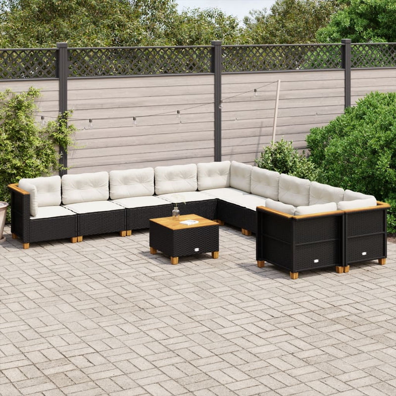 vidaXL 11 Piece Garden Sofa Set with Cushions Black Poly Rattan