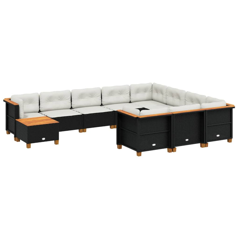 vidaXL 11 Piece Garden Sofa Set with Cushions Black Poly Rattan