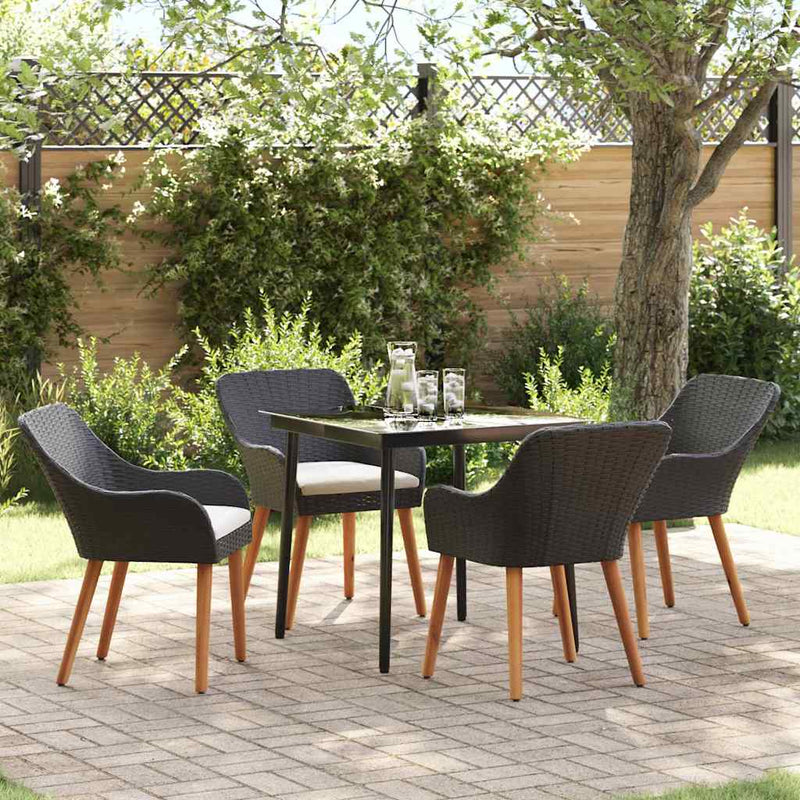 vidaXL Garden Dining Set with Cushion 5 pcs Black Poly Rattan