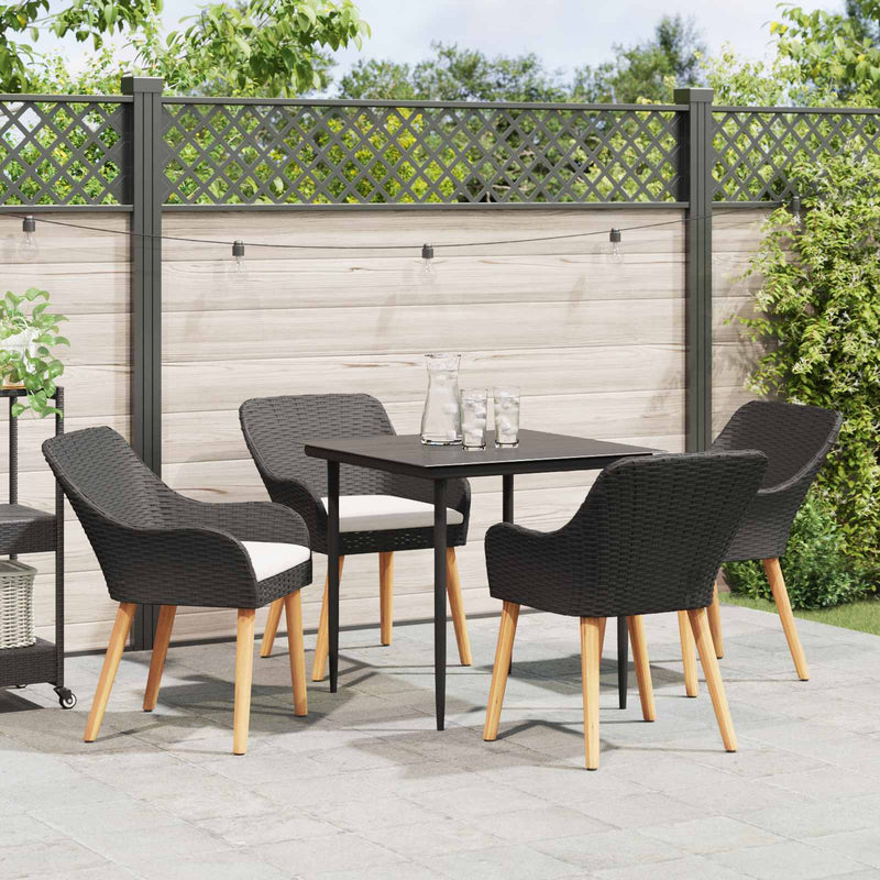 vidaXL Garden Dining Set with Cushion 5 pcs Black Poly Rattan