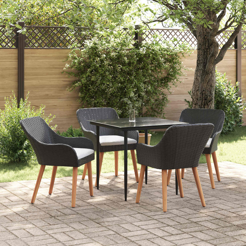 vidaXL Garden Dining Set with Cushion 5 pcs Black Poly Rattan