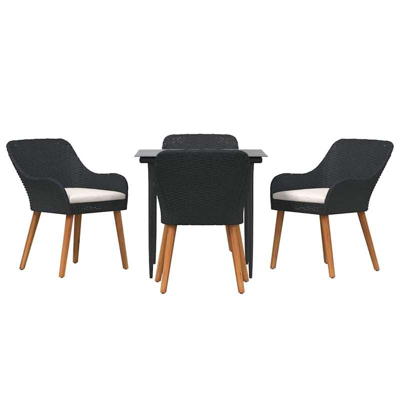 vidaXL Garden Dining Set with Cushion 5 pcs Black Poly Rattan