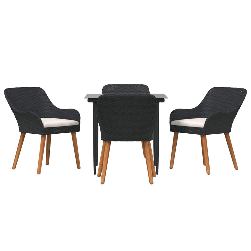 vidaXL Garden Dining Set with Cushion 5 pcs Black Poly Rattan